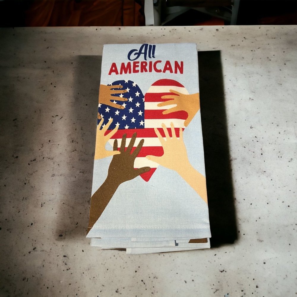 Set of 2 Ritz Kitchen Towels Dual Sided Weave All American 4th July Hands NWT